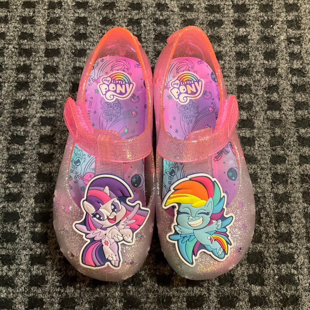 My Little Pony Twilight Sparkle Rainbow Dash pink silver ombre jelly shoes 8
